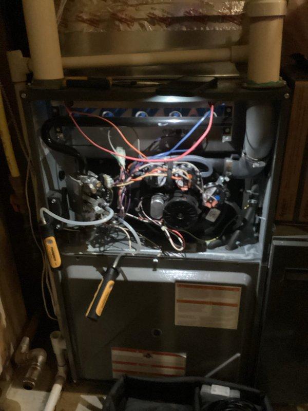 Performed scheduled preventative maintenance inspection on Amana furnace model AMEC961004CN. Completed comprehensive tune-up of the system, inspecting electrical connections, components, and heat exchanger. All systems functioning properly with no issues identified during service.