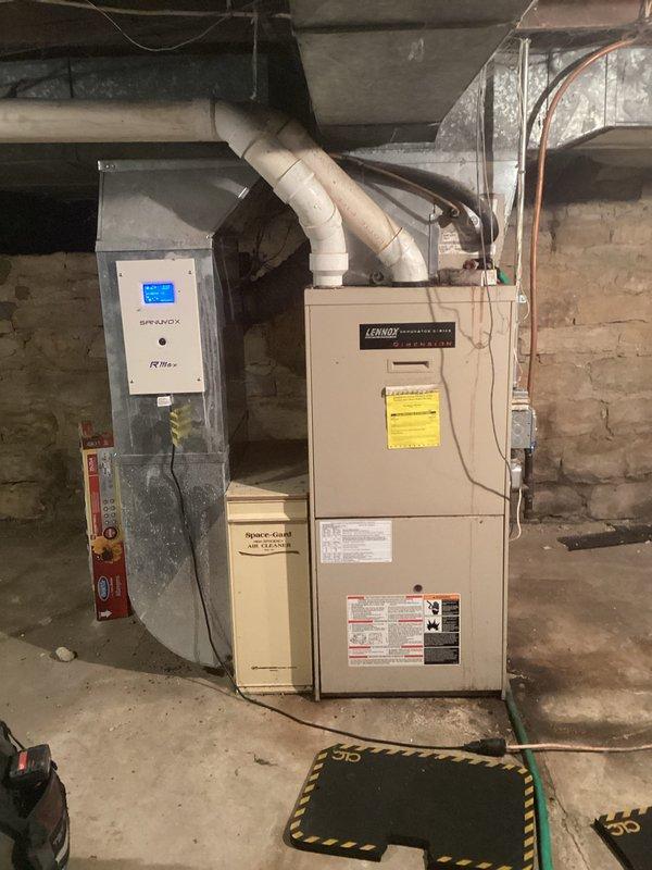Responded to no-heat service call for Lennox furnace 10+ years old. Inspection revealed failed control board and severely corroded heat exchanger with significant rust damage. Customer was advised to replace both components or consider system replacement due to age and condition of equipment.