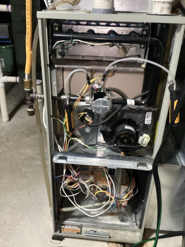 Performed scheduled maintenance agreement tune-up on residential HVAC system. Inspected interior components including blower motor, fan assembly, electrical connections, and gas line. All systems functioning properly with no issues identified; service completed successfully.