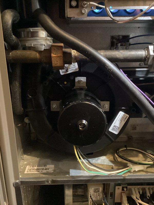 Responded to no-heat call with reported noise during operation. Diagnosed failed inducer motor. Replaced inducer motor under parts warranty, restoring proper system function and heat to residence.