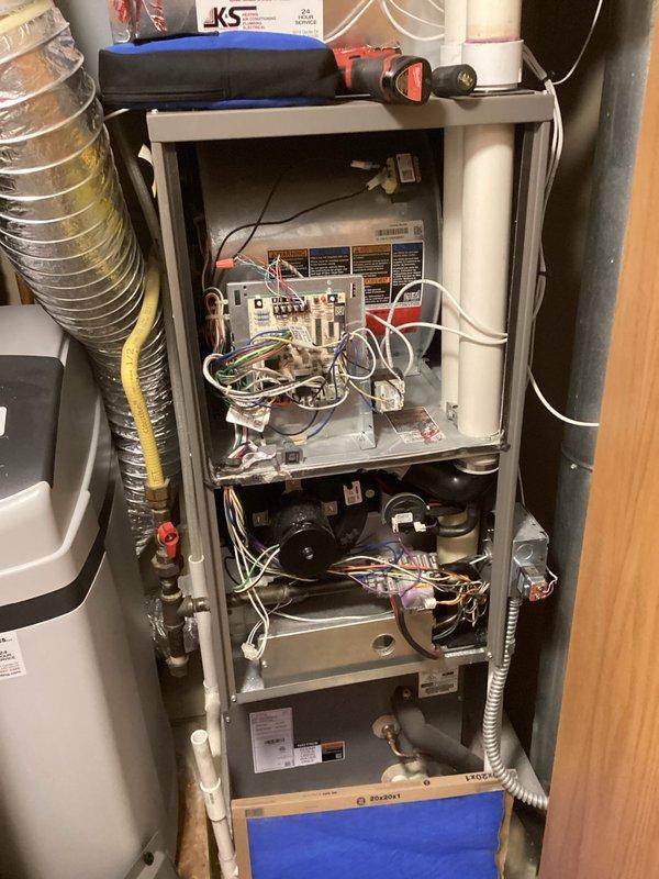 Performed comprehensive furnace tune-up service including inspection of internal components, electrical connections, and control board functionality. Identified worn water panel requiring replacement and installed new one to ensure proper humidification. Provided customer with Family Rewards program information per request.