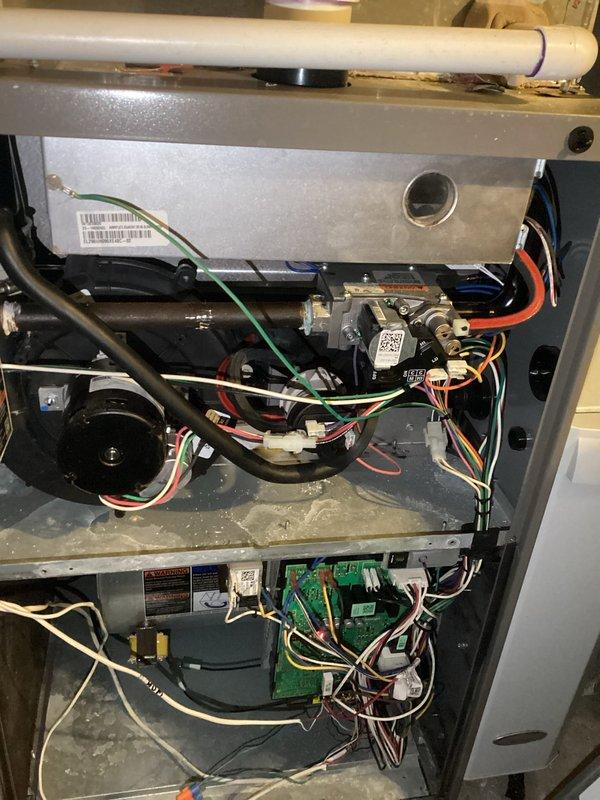 Responded to emergency no-heat call for aging furnace. Diagnostic testing revealed a failed pressure switch, which was preventing ignition sequence. Replaced defective pressure switch, restoring proper furnace operation and heat to the residence.