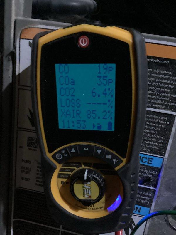 Performed scheduled preventive maintenance agreement service on HVAC system. Conducted comprehensive tune-up with combustion analysis showing optimal readings (CO: 3ppm, CO2: 6.4%, AIR: 85.2%). Inspected ventilation system and PVC flue piping - all components functioning within normal parameters.