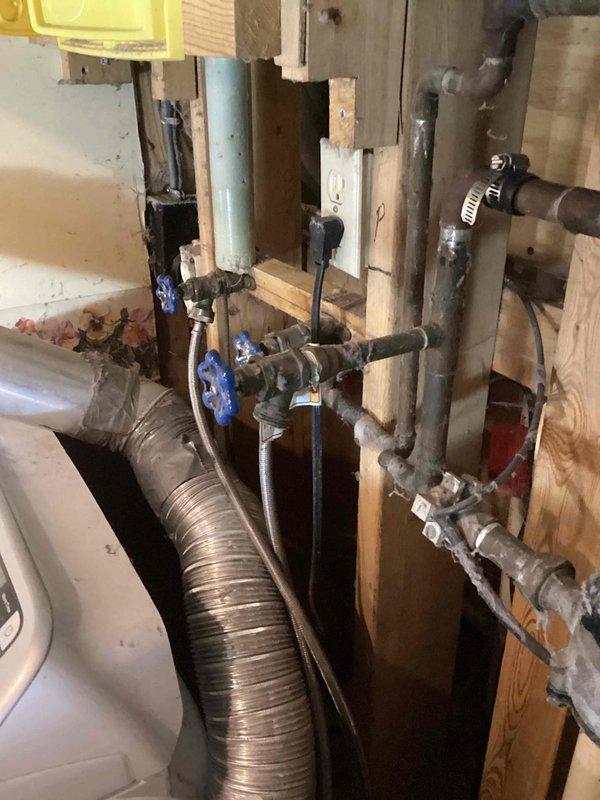 Inspected customer's laundry hose bib that was not shutting off completely. Discovered soldered shut-off valves installed within the wall that would require wall removal for replacement. Customer was informed of findings and declined the repair at this time.