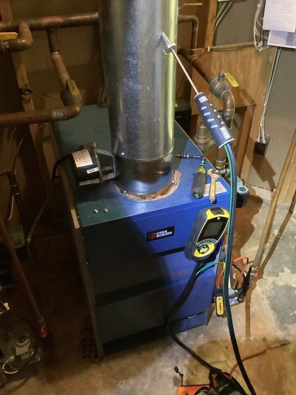 Performed scheduled preventative maintenance on UticaBoilers boiler system. Conducted comprehensive diagnostic testing using digital analyzer to verify proper operation parameters. Inspected ventilation system, copper supply/return lines, and associated valves/controls; all components found in normal working condition with system operating efficiently.