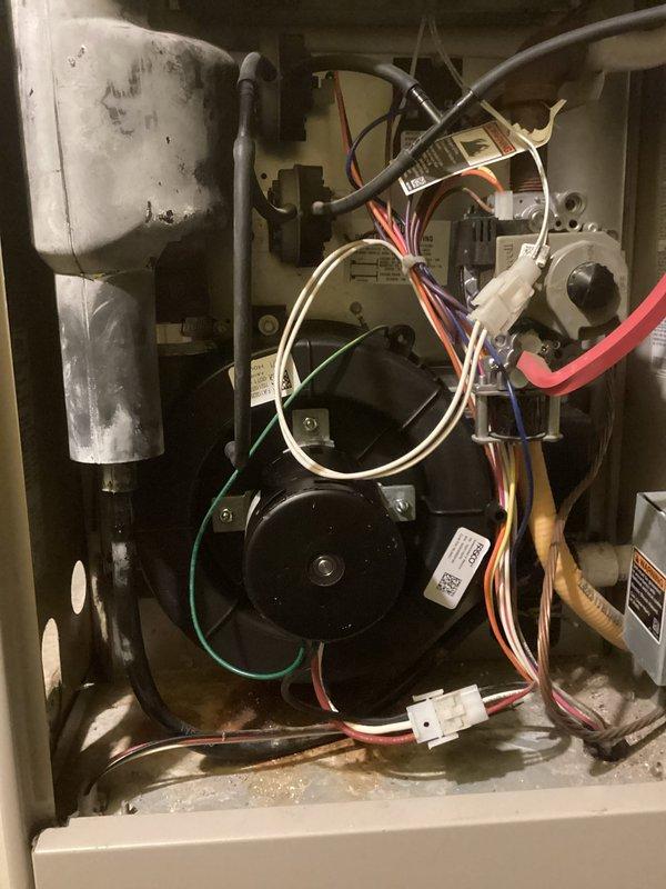 Responded to no-heat service call on an aging HVAC system. Diagnosed and replaced faulty inducer motor and blower assembly, then performed comprehensive system maintenance. Post-repair inspection confirmed proper flame sequence and restored heating function with all components operating within specifications.