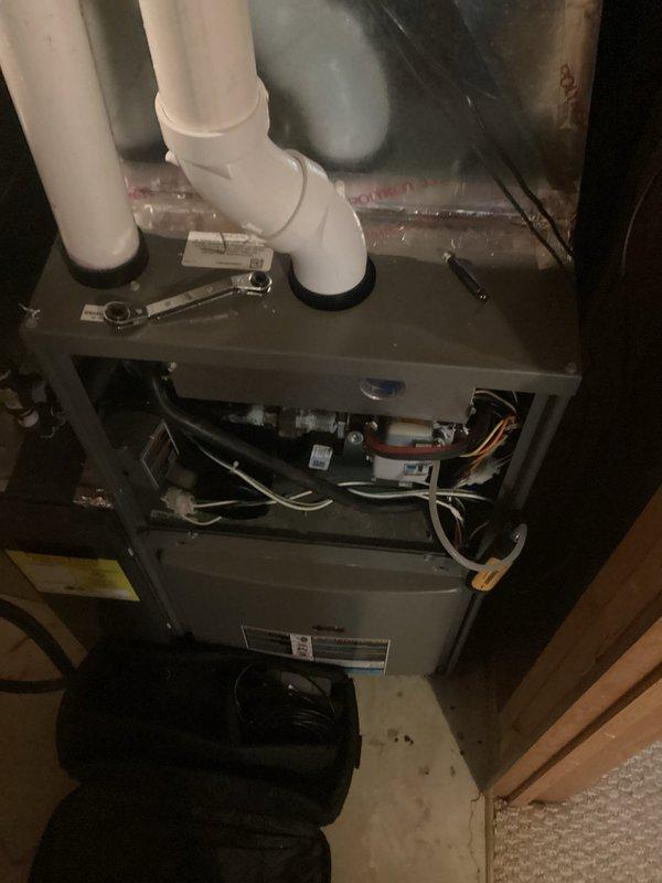 Performed annual preventative maintenance on air handler system. Inspected ductwork, air exchanger components, and associated plumbing connections. Noted previous service issue regarding missing switches for air exchanger; documentation indicates customer never responded to follow-up. All connections properly sealed with PVC primer at joints. System tuned and left in proper working condition.