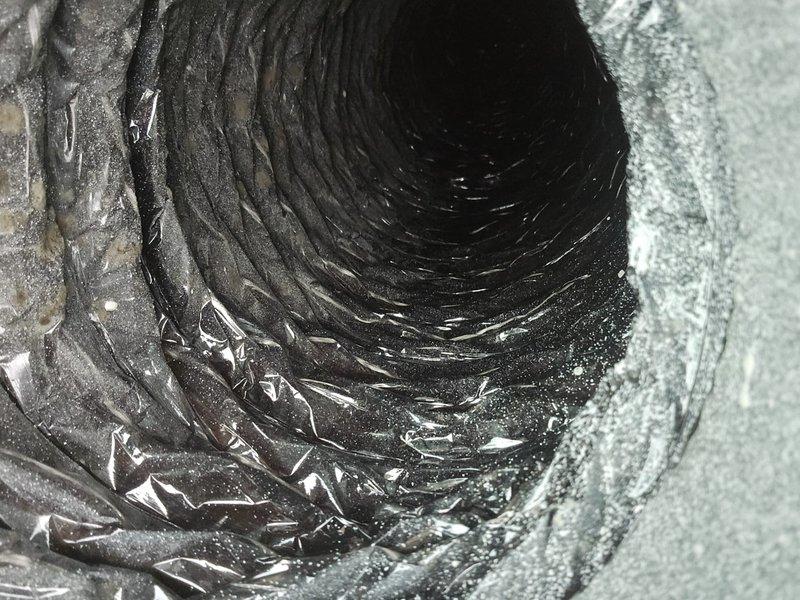 Completed comprehensive duct cleaning service throughout the HVAC system, including thorough cleaning of all supply and return vents. Additionally, performed dryer vent cleaning to remove lint accumulation and improve system efficiency. Post-cleaning inspection confirmed successful removal of dust and debris from the flexible ducting, with photographic documentation showing clean, intact spiral ribbed ductwork with no damage or required repairs.