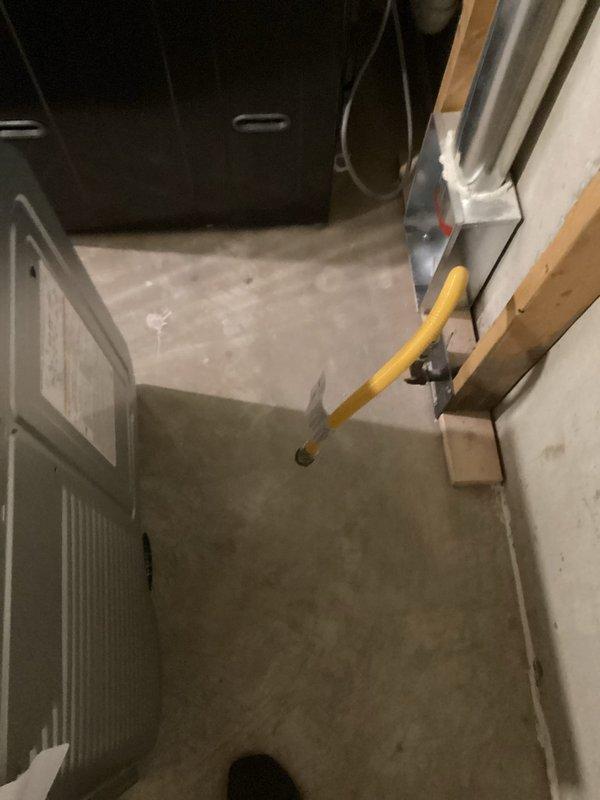Installed customer-supplied flexible gas line to connect dryer in basement utility area. Performed comprehensive leak detection testing on the new connection and existing gas system. All systems functioning properly with no leaks detected.