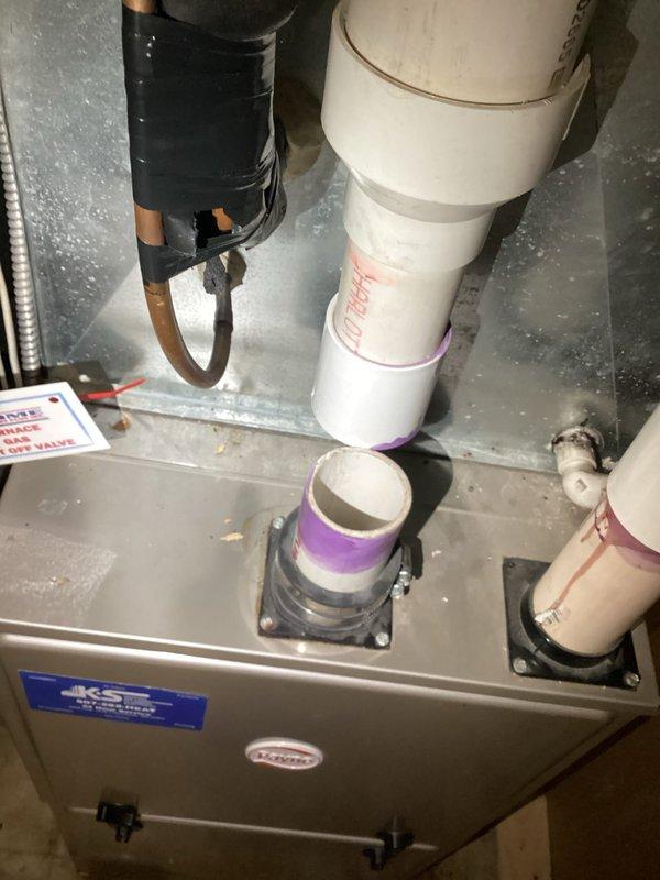 Responded to no-heat service call for unit under 10 years old. Diagnosed blocked intake as the source of the issue. Successfully removed blockage from the intake line located downstairs, restoring proper furnace operation and heat production.