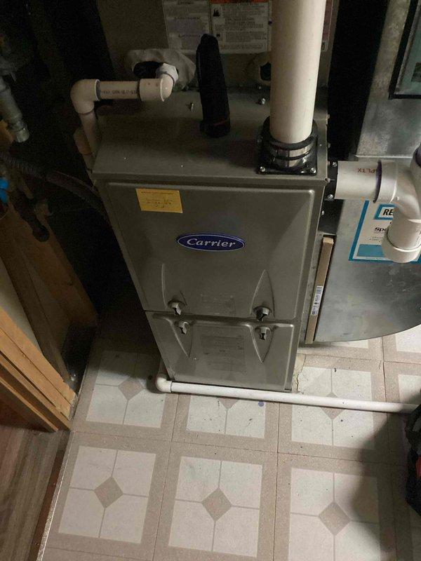Completed routine maintenance service on Carrier furnace system. Performed comprehensive tune-up including inspection of intake/exhaust PVC piping and verification of system operation. Maintenance was performed as part of prepaid service agreement.