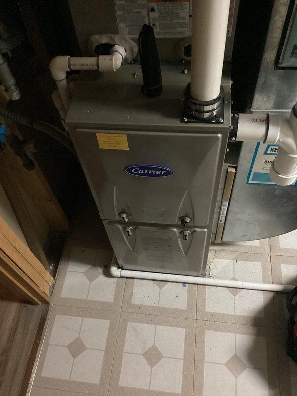 Completed routine maintenance service on Carrier furnace system. Performed comprehensive tune-up including inspection of intake/exhaust PVC piping and verification of system operation. Maintenance was performed as part of prepaid service agreement.