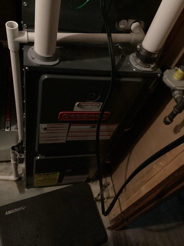 Completed scheduled prepaid maintenance service on Goodman furnace system. Performed comprehensive tune-up including inspection of all components, cleaning, and replacement of filter as part of routine preventative maintenance. System was verified to be operating properly with proper ventilation through PVC exhaust/intake piping.