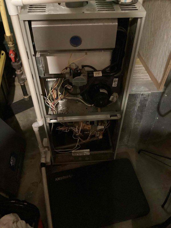 Performed scheduled furnace maintenance service on Amana unit, including comprehensive inspection of blower assembly, electrical components, and ventilation system. Cleaned interior components, checked all electrical connections, and verified proper operation of control systems. Replaced air filter as part of the prepaid maintenance agreement.