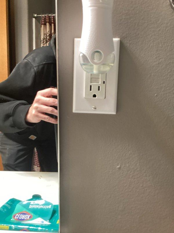 Completed FRM electrical inspection of residential property. Identified deficiencies in laundry area including missing wall plate on washer outlet and dryer junction box protruding from wall, creating potential safety hazards. Documented findings with photographs and provided estimate for corrective repairs to bring installations up to code standards.