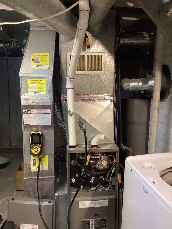 Completed warranty replacement of furnace limit switch and collector box on residential HVAC system. Following component installation, performed comprehensive preventive maintenance analysis (PMA) on furnace including combustion analysis, which verified proper CO levels, CO2 at 3.4%, O2 at 7.4%, and excess air at 60.6%. All systems tested and operating within manufacturer specifications.