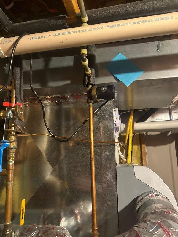 Responded to service call for malfunctioning hot water recirculating pump. Upon arrival, diagnosed that the recirculating pump had power but was not operating. Documented existing equipment configuration with photographs showing the pump installation, associated copper piping, electrical connections, and integration with the water heater system. Sent detailed images and pricing estimate for pump replacement to customer for approval of preferred unit model.