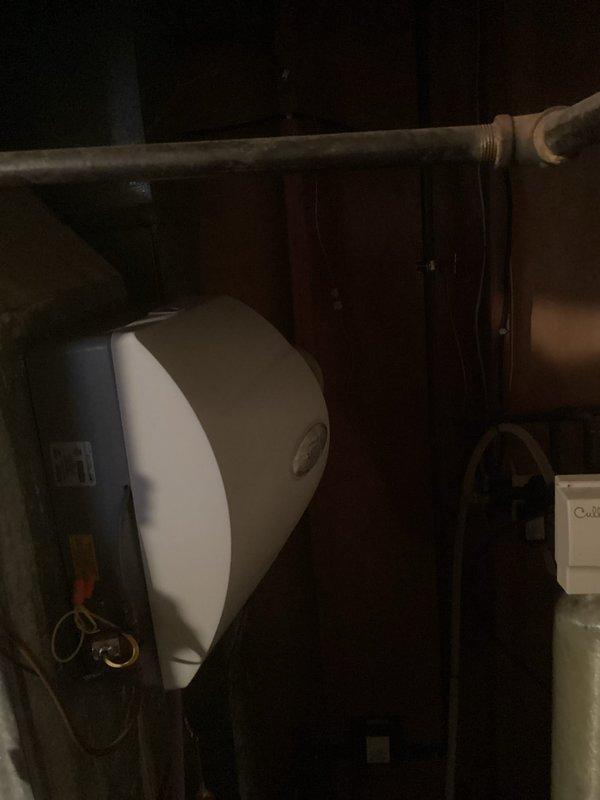 Responded to service call for blinking indicator lights on humidifier and furnace system. Successfully replaced furnace filter and reset humidifier control panel to clear maintenance alert. Inspected humidifier pad condition and verified proper operation of Aprilaire humidifier unit. All systems tested and confirmed functioning normally upon completion.