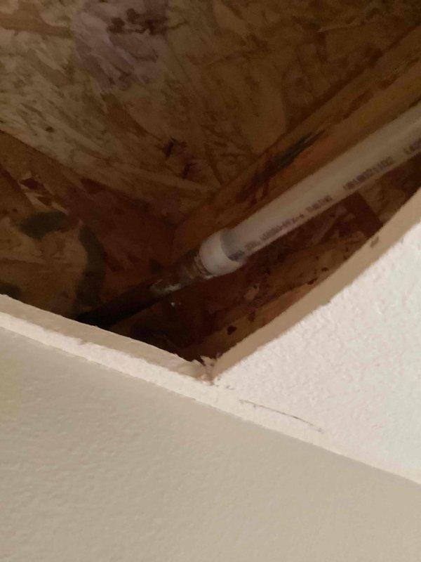 Responded to emergency call for outdoor water spigot leaking into basement through ceiling. Upon arrival, determined the outdoor faucet had completely burst, causing active water intrusion into the basement interior. Shut off water supply to the home and removed the failed outdoor faucet assembly. Installed new outdoor faucet with proper freeze-proof specifications. Made secure PEX connection in basement ceiling to supply line, ensuring proper support and protection of piping. Restored water service to home and tested all connections for leaks. Verified outdoor faucet operation and confirmed no further water intrusion into basement. All systems functioning properly upon completion.