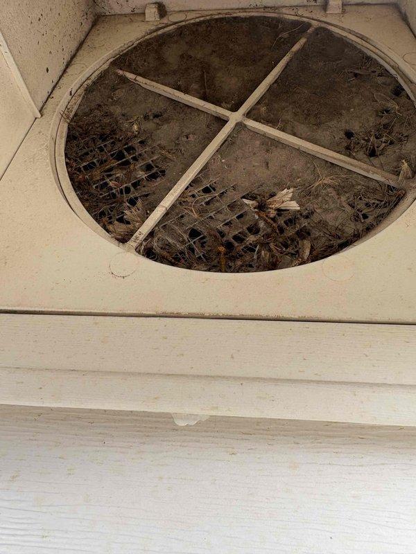 Responded to service call for non-operational air exchanger system. Upon inspection, found HRV unit not functioning and ventilation grilles heavily soiled with accumulated debris, dust, and organic material. Performed complete HRV maintenance including cleaning of intake and exhaust vents, replaced filters, and restored unit to proper working operation.