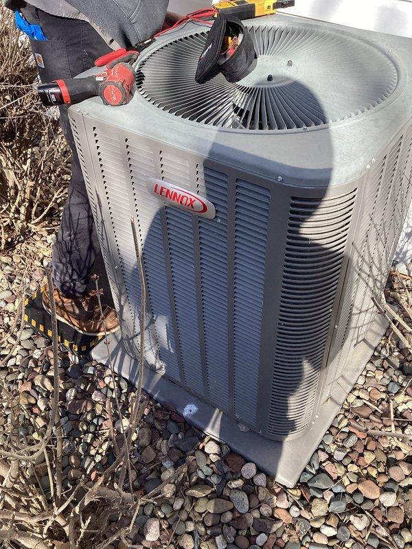 Completed preventive maintenance agreement service on Lennox air conditioning condenser unit. Performed comprehensive system inspection, cleaned condenser coils, verified fan motor operation, checked electrical connections, and confirmed unit is operating within manufacturer specifications for the upcoming cooling season.