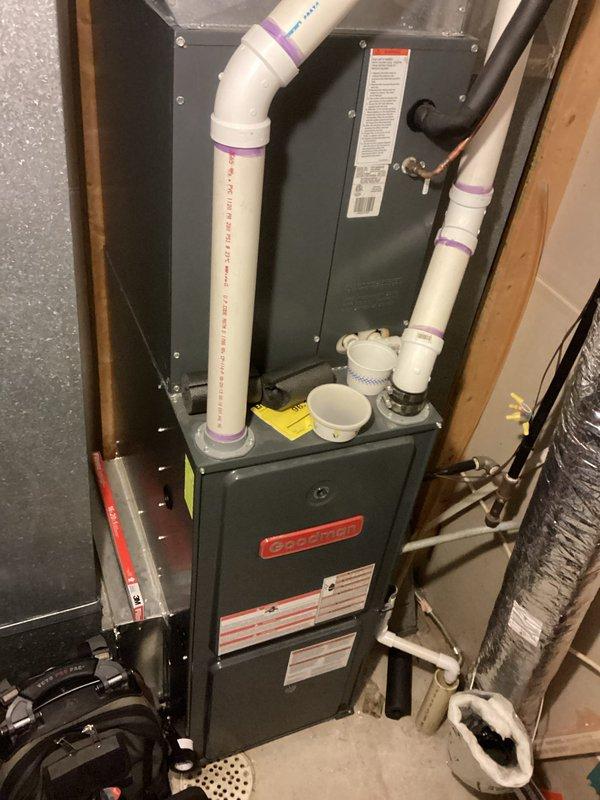 Responded to no heat call on residential Goodman furnace system over 10 years old. Diagnosed failed gas valve preventing burner ignition. Replaced defective gas valve with OEM replacement part, restored heat operation, and verified proper system function. Unit tested and returned to service.