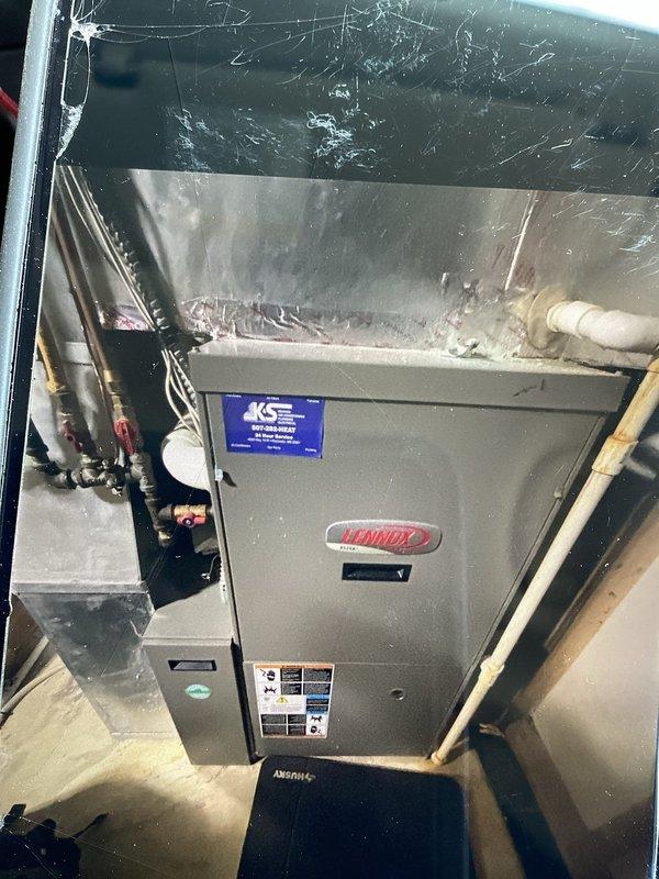 Completed comprehensive preventive maintenance agreement service on both furnace and air conditioning system. Performed full inspection of Lennox air handler unit located in attic space, including examination of electrical connections, control wiring, and refrigerant lines. Conducted outdoor condensing unit maintenance with detailed inspection of electrical control panel, contactor operation, and all internal wiring connections. Verified proper operation of all system components, checked condensate drain line functionality, and ensured all safety controls were operating within manufacturer specifications. System tested and left in proper working condition.