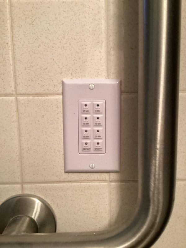 Responded to service call for non-functioning bathroom outlet and malfunctioning timer switch that would not automatically shut off. Diagnosed and replaced defective outlet and faulty bathroom fan timer switch with customer-provided replacement unit featuring programmable time intervals. Provided detailed estimate for electrical service panel upgrade upon customer request.
