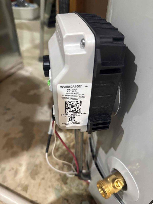Responded to reported gas leak on recently installed gas water heater and equipment. Upon arrival, conducted thorough leak detection inspection of all gas connections, including new gas line, water heater connections, and associated equipment. Inspected Bradford White natural gas water heater (151-gallon capacity) and electronic gas valve assembly (Model WV9840A1007). Performed comprehensive leak check using appropriate detection methods on all threaded connections, valve assemblies, and gas piping. No leaks detected at any connection points. System confirmed operational and safe. Documented equipment condition with photos showing gas valve assembly and water heater specifications. Advised customer to contact for follow-up if any concerns arise.