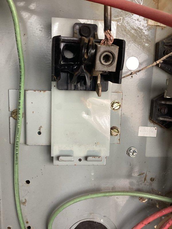 Responded to service call for non-operational hot tub. Upon inspection, discovered faulty disconnect switch with melted interior components, which was preventing power delivery to the unit. Diagnosed the electrical failure and documented the damaged disconnect assembly. Stripped and prepared wiring for replacement work, including proper sizing of conductors. Installed new disconnect switch assembly with appropriate mounting hardware, ground wire connections, and terminal connections. Verified all electrical connections were secure and properly torqued. Provided estimate for completed repair work.