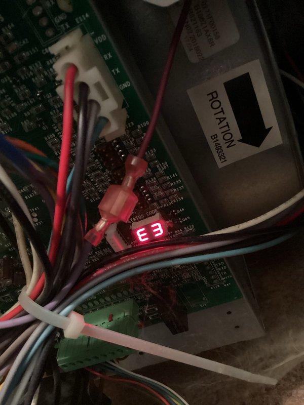 Responded to no heat call for propane furnace running continuously but blowing cold air. Upon inspection, found heavily soiled air filter restricting airflow and faulty gas valve displaying E3 error code on control board. Replaced dirty filter and defective gas valve, restoring proper heating operation to system.