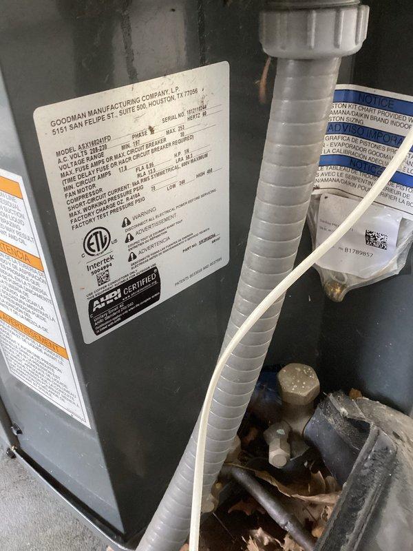 Performed routine maintenance on residential air conditioning system including two outdoor condensing units and indoor air handler. Inspected Goodman equipment for proper operation, checked refrigerant levels, cleaned components, and verified all mechanical and electrical connections. System operating within normal parameters upon completion of maintenance procedures.