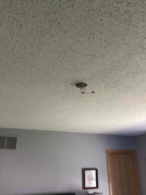 Replaced outdoor weatherproof electrical outlet and cover on exterior vinyl siding using customer-supplied components including outlet, cover, and junction box. Installed customer-supplied ceiling fan in interior room, connecting wiring at existing ceiling junction box and completing all electrical connections per code requirements.