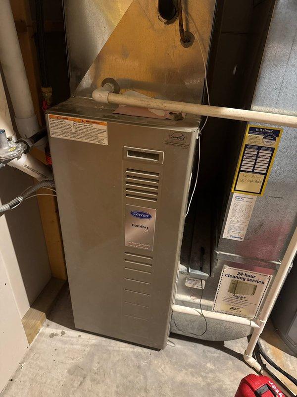 Responded to gas leak call on Carrier furnace system. Diagnosed faulty single-stage gas valve with solenoid sticking open, creating hazardous condition. Provided repair estimate for gas valve replacement and coordinated with project management for additional replacement assessment of complete system.