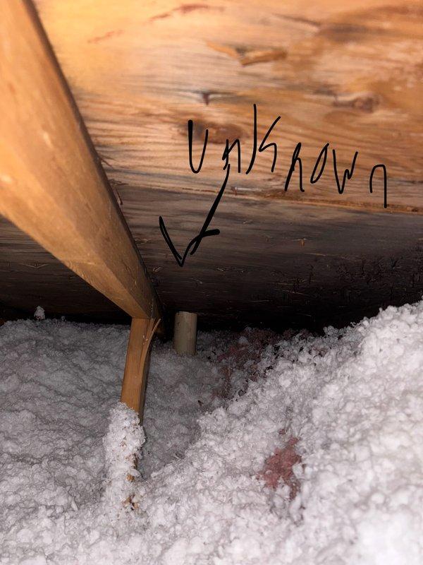 Responded to service call for reported moisture around bathroom fan vent. Upon inspection in attic space, determined bathroom exhaust fan was functioning and venting properly. Investigation revealed moisture issue was not related to bath fan ductwork but instead originated from the adjacent sewer gas vent pipe. Documented findings with photos showing attic conditions, insulation, and location of plumbing vent in relation to bathroom fan exhaust. Contacted property owner to report findings and recommend follow-up with plumbing contractor to address sewer vent issue.
