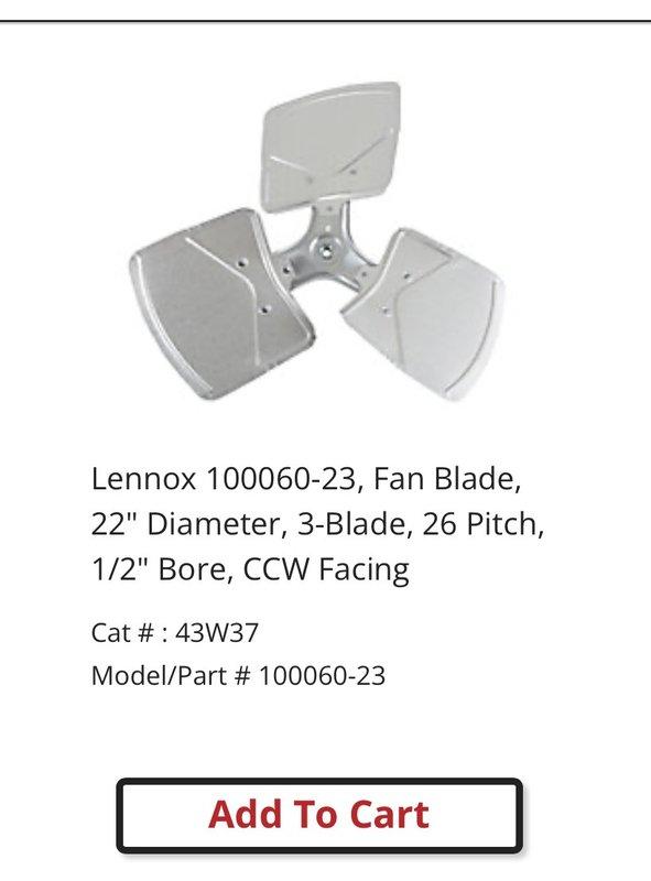 Responded to service call for noisy air conditioning unit. Upon inspection, discovered bent condenser fan blade caused by contact with damaged shroud assembly. Replaced Lennox 100001-06 condenser fan orifice ring (22.6" ID x 6" H) and Lennox 100060-23 fan blade (22" diameter, 3-blade, 26 pitch, 1/2" bore, CCW facing) to restore proper operation and eliminate noise issue.