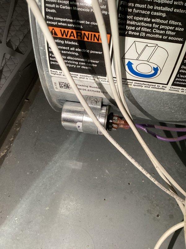 Responded to service call for Lennox furnace making noise while operating. Upon inspection, diagnosed weak blower motor capacitor causing the abnormal sound. Replaced faulty capacitor with new unit, restoring proper blower motor operation. System tested and confirmed heating functionality with normal sound levels. Unit returned to full operational status.