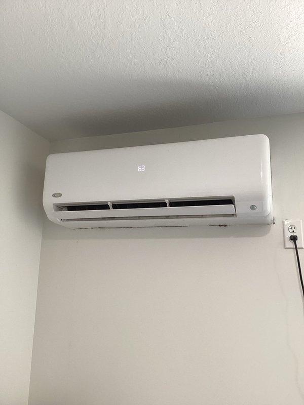 Completed scheduled maintenance on wall-mounted ductless mini-split system. Performed comprehensive tune-up including filter inspection and cleaning, system operation verification, and overall unit assessment. Recommended blower wheel cleaning service to maintain optimal airflow and system efficiency.
