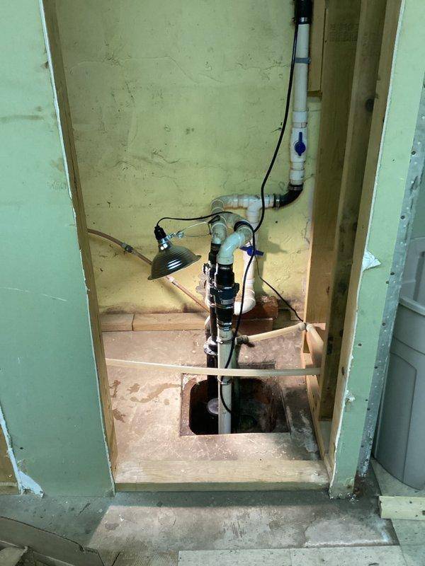 Responded to service call for sump pump that was constantly running and would not shut off due to age-related component failure. Removed and replaced the malfunctioning unit with a new sump pump, reconnected all discharge piping and electrical connections, and verified proper float switch operation and automatic cycling.