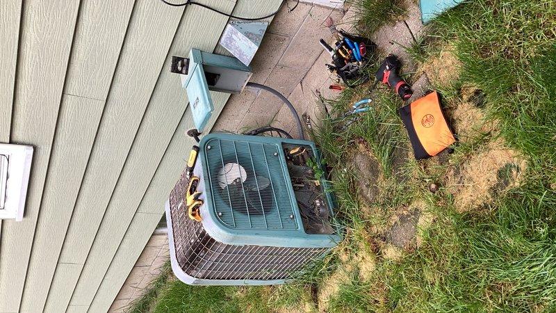 Responded to no cooling complaint on residential air conditioning system. Upon arrival, performed diagnostic evaluation and discovered system was completely void of refrigerant charge. Conducted thorough inspection of outdoor condensing unit and indoor evaporator coil to identify leak source. Given the age of the equipment exceeding 10 years and the extent of refrigerant loss, recommended full system replacement as most cost-effective solution compared to locating leak, repairing components, and recharging system. Discussed equipment condition and replacement options with homeowner.