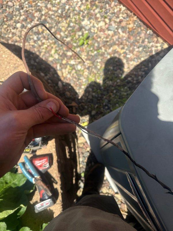 Responded to no cooling call on residential air conditioning system. Upon arrival, diagnosed issue as rodent damage to low voltage control wiring at outdoor condenser unit. Replaced damaged section of thermostat wiring to restore proper communication between thermostat and equipment. System tested and confirmed operational upon completion.