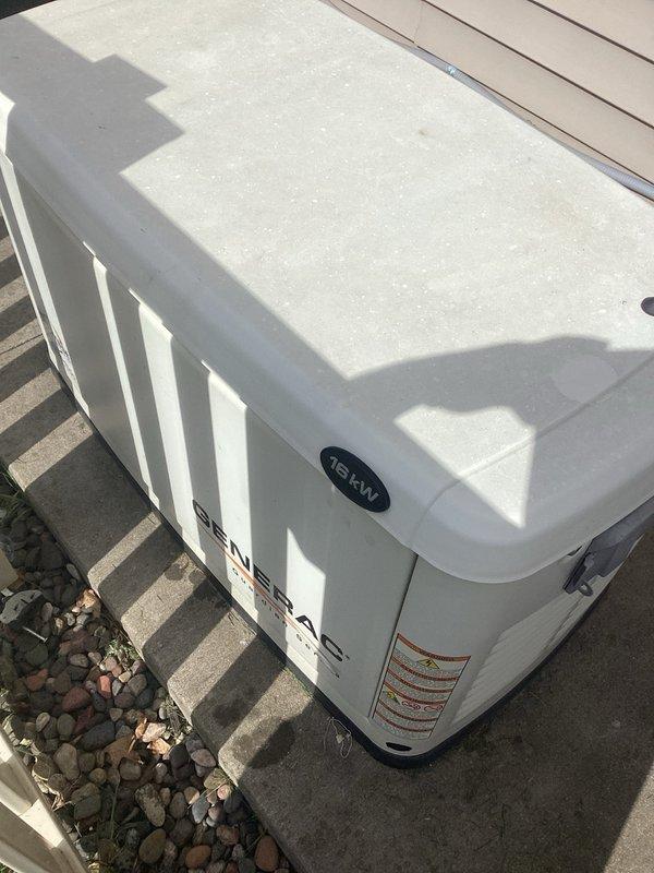 Performed scheduled preventive maintenance on residential Generac 1ekW standby generator unit. Completed comprehensive four-hour service including inspection of all major components, verification of operational readiness, and documentation of equipment condition through photographs showing unit in good working order with no visible damage or deterioration.