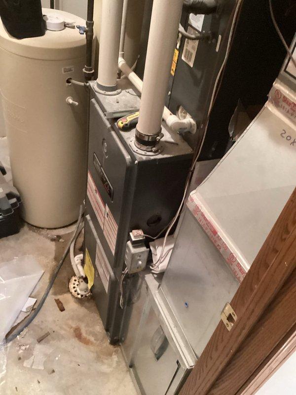 Responded to no cooling and no heating call on residential HVAC system. Upon inspection, discovered refrigerant leak in air conditioning system causing loss of cooling capacity, and gas supply shut off to furnace preventing heating operation. Located and repaired refrigerant leak, recharged AC system to proper specifications, and restored gas supply to furnace. Both heating and cooling systems tested and confirmed operational before departure.