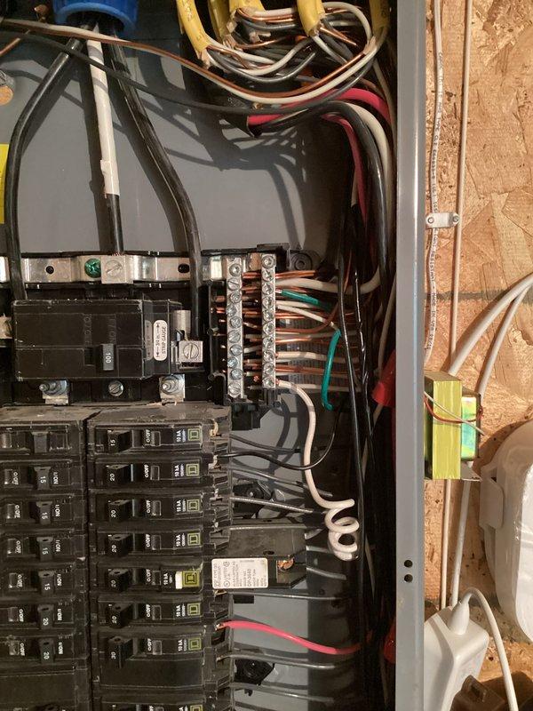 Responded to service call following home inspection findings of double-tapped neutral conductors in main electrical panel. Corrected code violations by removing grounds from neutral bus bar to free terminal spaces, then properly separated all double-tapped neutral wires to individual connection points per current NEC requirements. All conductors were properly secured and torqued to manufacturer specifications, restoring panel to compliant configuration.