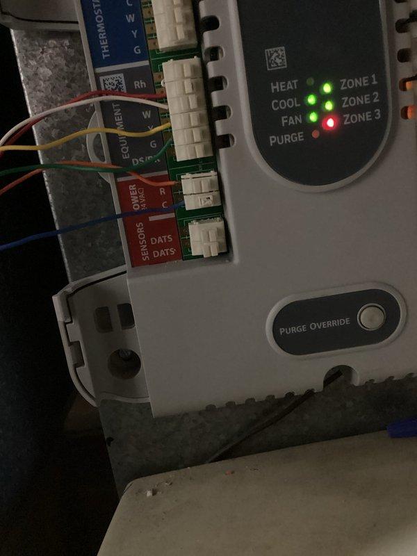 # HVAC No Cool Service Call

Responded to no cooling complaint on system with zoned control board. Indoor blower was operating but delivering ambient temperature air with no cooling. Upon inspection, discovered faulty wire connection at C terminal on the zone control board. Corrected the issue by rewiring the two-wire connection from the air conditioning unit to the furnace control board, restoring proper communication between components and returning system to normal cooling operation.