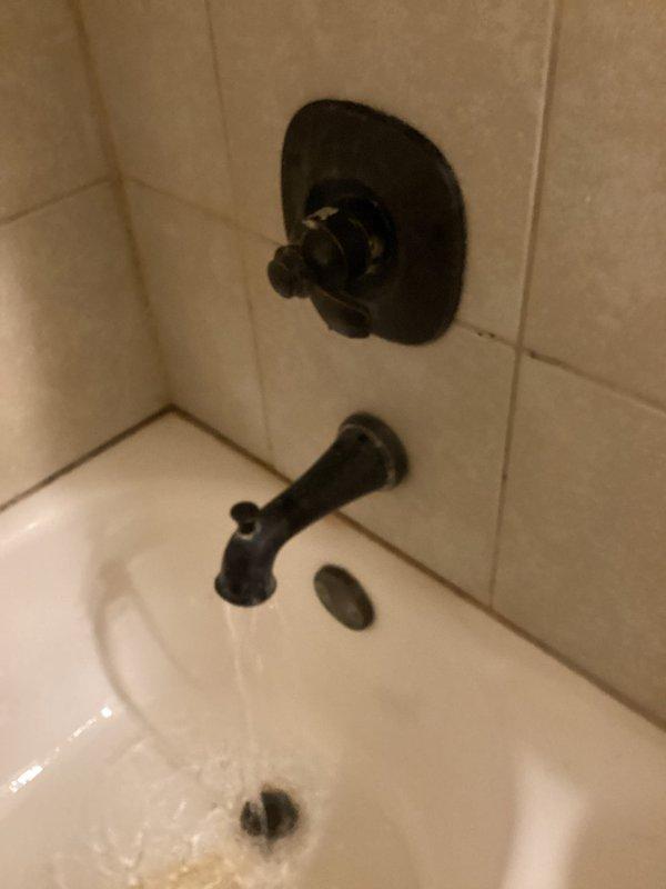 Responded to service call for leaking showerhead with hot water only and tub faucet that would not shut off. Upon inspection, diagnosed faulty cartridge in tub valve assembly as primary issue causing failure to stop water flow. Removed and replaced defective cartridge in shower/tub control valve. Tested system operation to verify proper hot and cold water function and complete shutoff capability. Repair completed successfully with fixtures operating to manufacturer specifications.