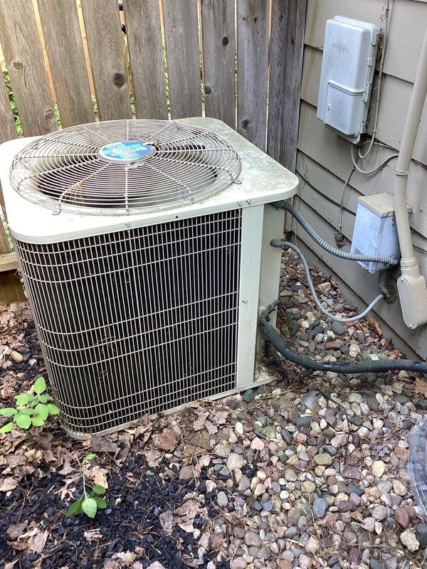 Responded to no-cooling complaint where system would not cool below 78 degrees despite thermostat set to 72 degrees. Upon inspection, diagnosed low refrigerant levels and failed heat exchanger. Due to severity of both issues and cost-effectiveness, recommended complete system replacement for both indoor and outdoor units.