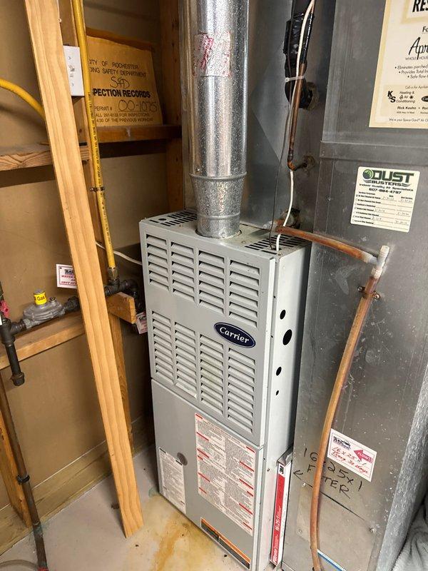 Responded to service call for suspected humidifier leak near furnace. Upon inspection, identified source as cracked evaporator drain pan causing water leakage. Used moisture detection equipment to confirm location and extent of water intrusion. Documented condensation present on supply ductwork and assessed overall HVAC system condition. Discussed findings and repair options with customer, who will schedule preventive maintenance service to address the cracked drain pan issue.