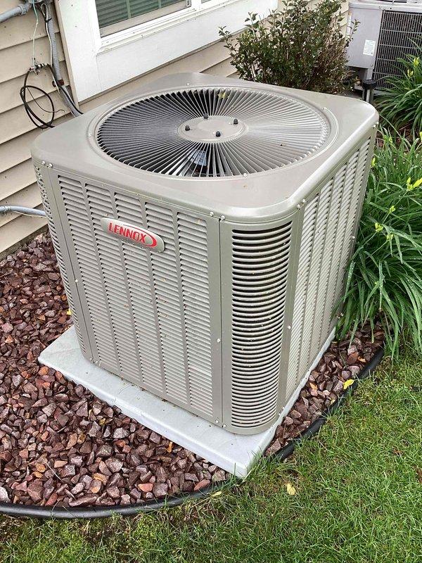 Completed comprehensive annual maintenance on residential Lennox air conditioning system. Performed full system inspection, cleaned condenser coils, checked refrigerant levels and pressures, verified electrical connections, tested capacitor and contactor operation, and confirmed proper airflow and system operation.