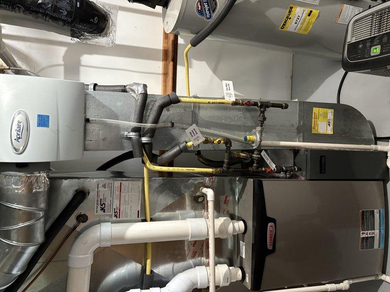 Responded to reported gas leak on furnace supply line for second opinion evaluation. Upon arrival, conducted comprehensive leak detection testing using electronic leak detector and micro leak solution on all gas line connections, fittings, and joints throughout the system. Testing confirmed no gas leaks present at furnace supply line, T-junction connections, or associated gas piping. All connections tested secure with no detectable leakage.